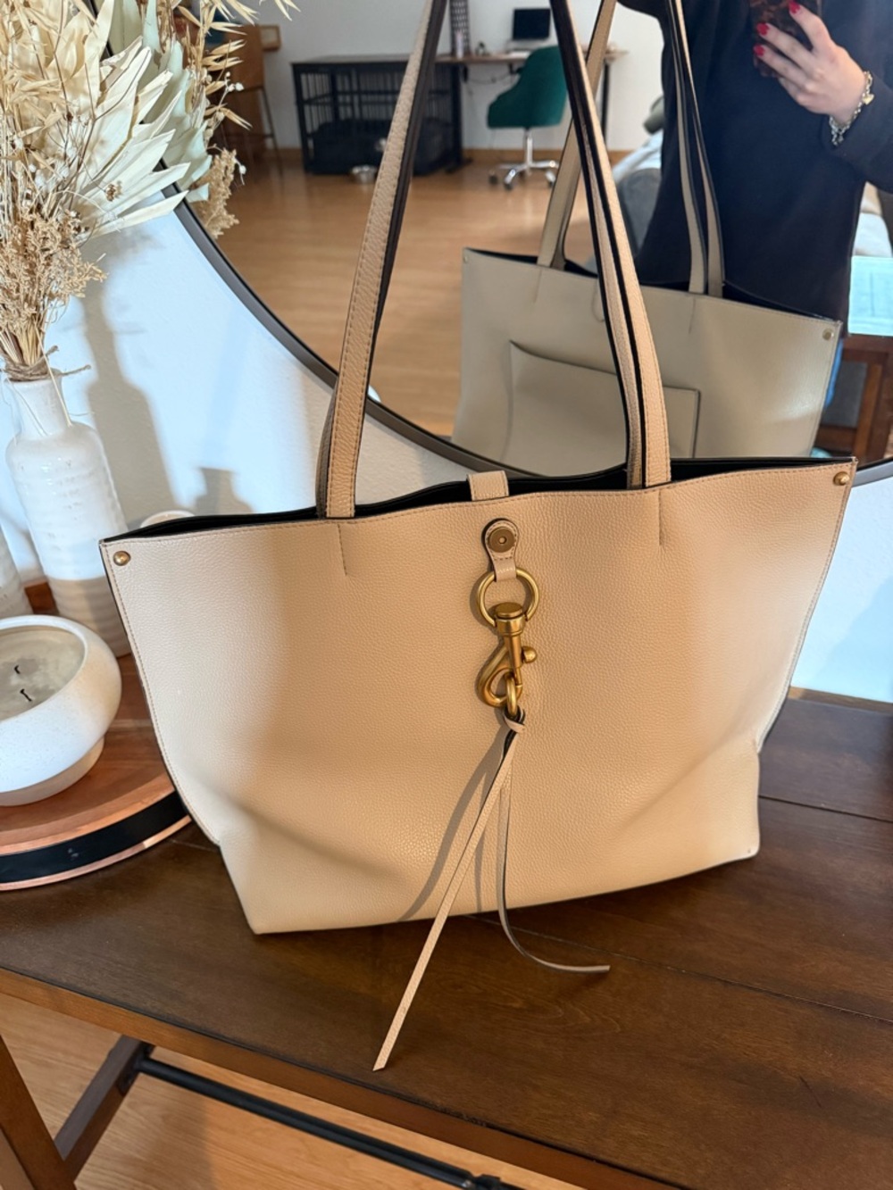 Rebecca Minkoff Cream Pebbled Tote with Gold Hardware